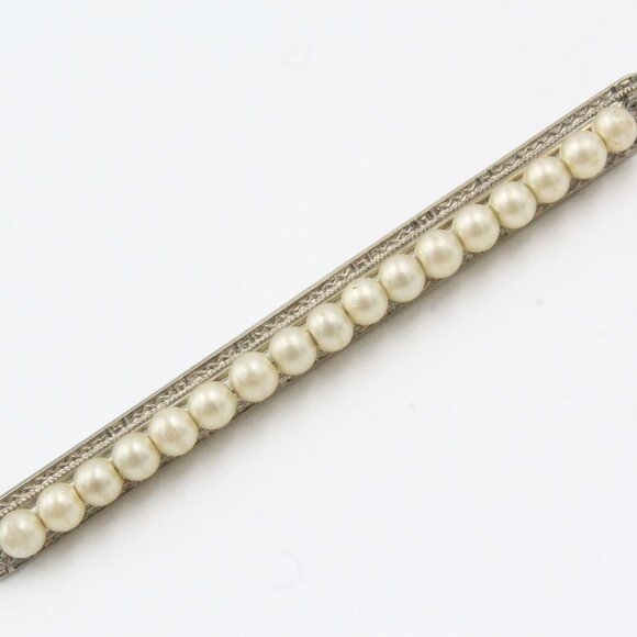 ANTIQUE ART NOUVEAU 10k GOLD PEARL BAR PIN - Picture 1 of 11
